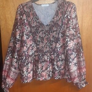 Boho babydoll satin look top. Size L